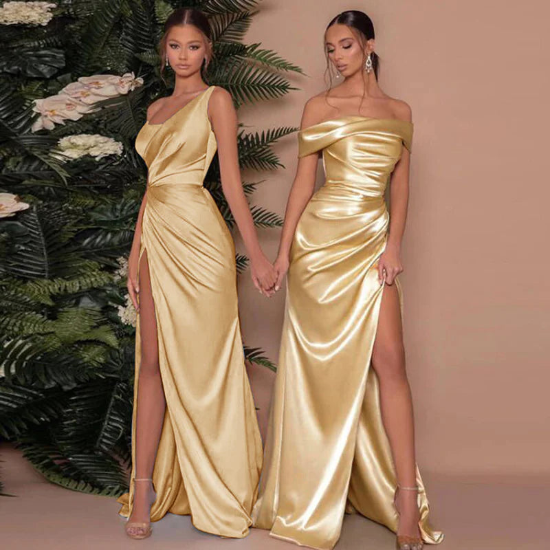 Furrzy Elegant Satin Strapless Slim Dress – Y2K Party Wear