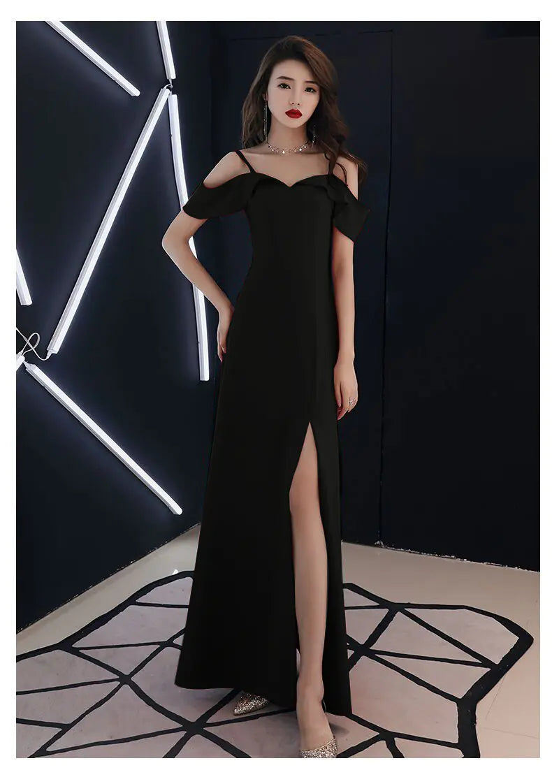 Elegant Off-Shoulder Maxi Dress with Slit Design