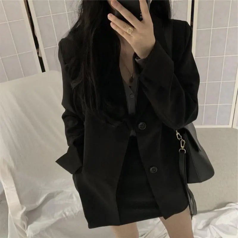 Furrzy Loose Blazer, Midi Skirt, Black Lapel