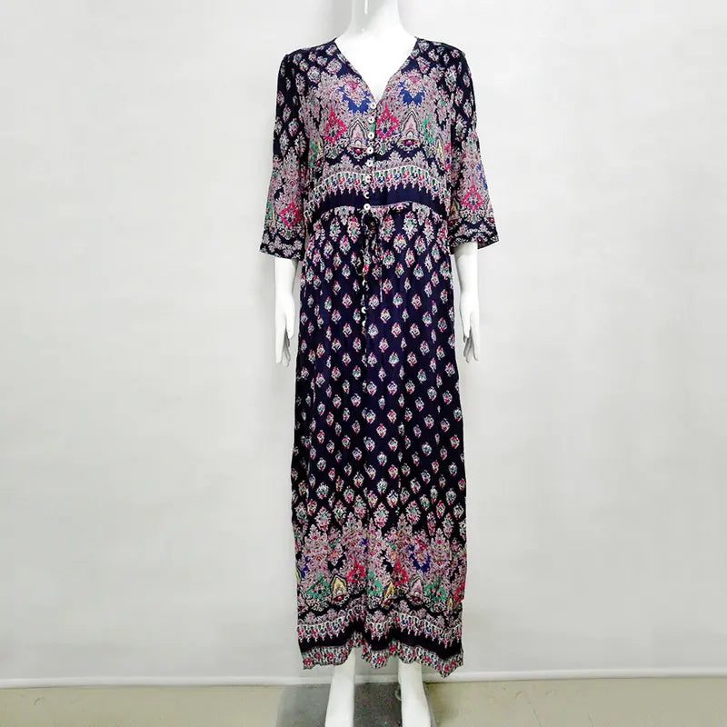 Furrzy Bohemian Floral Maxi Dress for Women - Half Sleeve