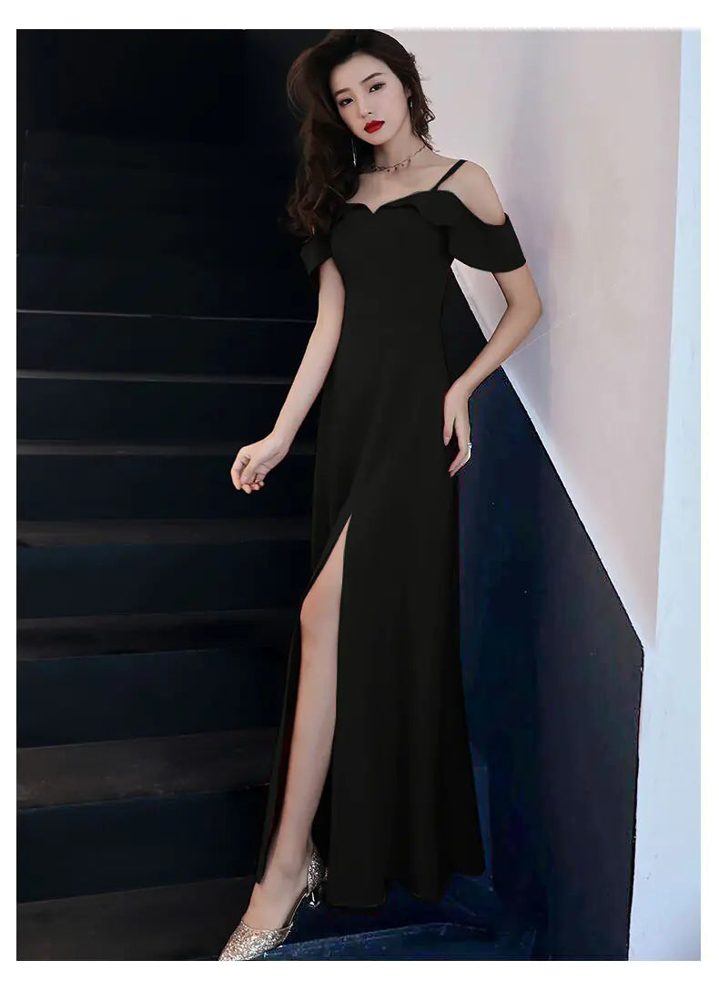 Elegant Off-Shoulder Maxi Dress with Slit Design