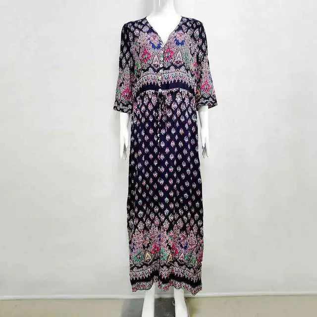 Furrzy Bohemian Floral Maxi Dress for Women - Half Sleeve
