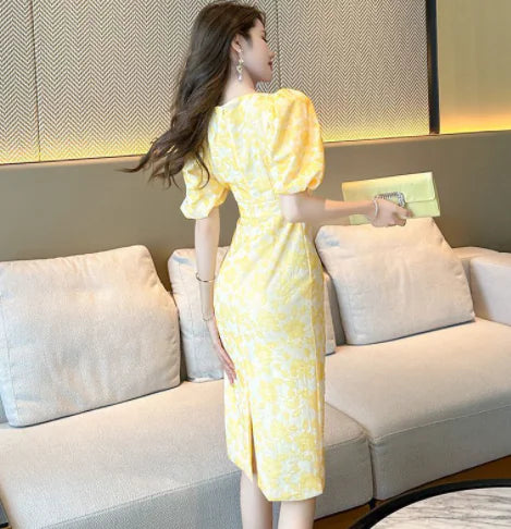 Furrzy Slim Fit Puff Sleeve Dress for Women