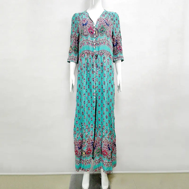 Furrzy Bohemian Floral Maxi Dress for Women - Half Sleeve