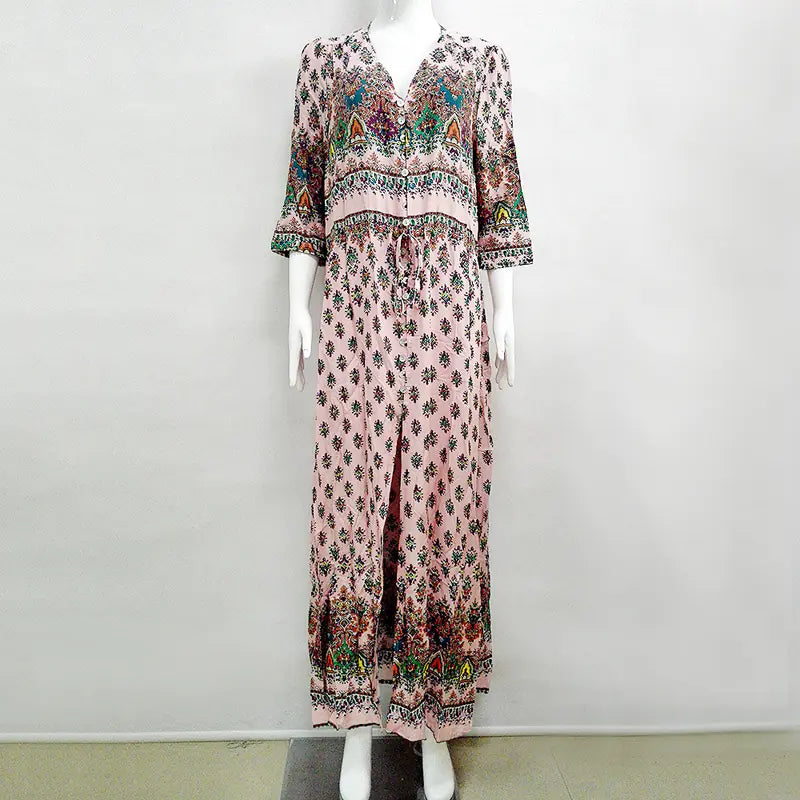 Furrzy Bohemian Floral Maxi Dress for Women - Half Sleeve