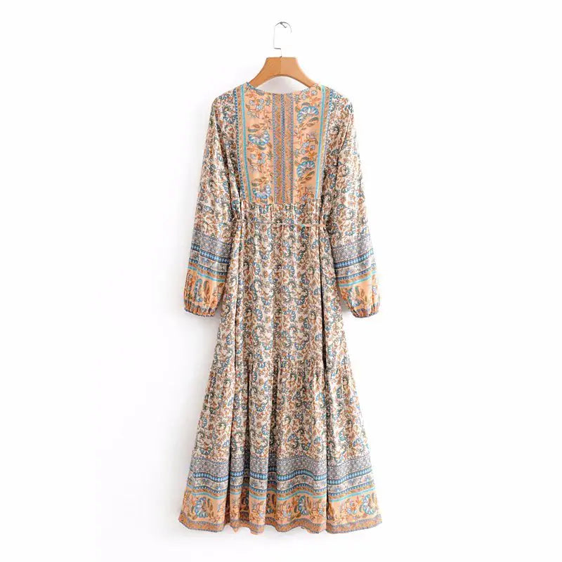 Furrzy Boho Queens Floral Print Lace-up Maxi Dress for Women