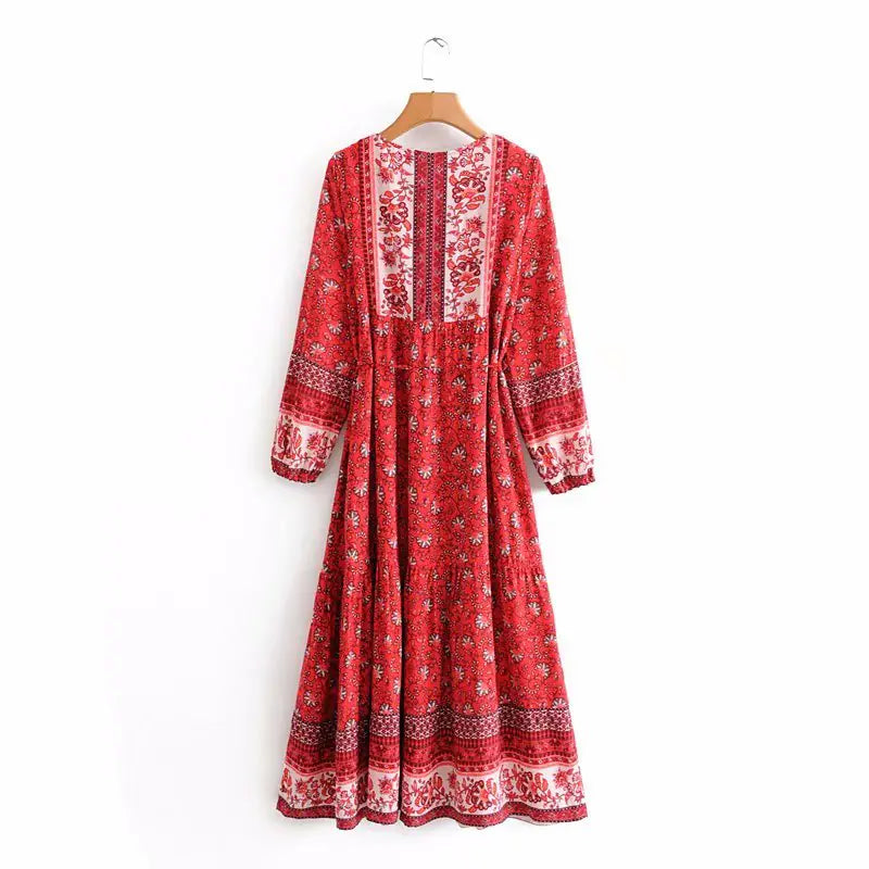 Furrzy Boho Queens Floral Print Lace-up Maxi Dress for Women
