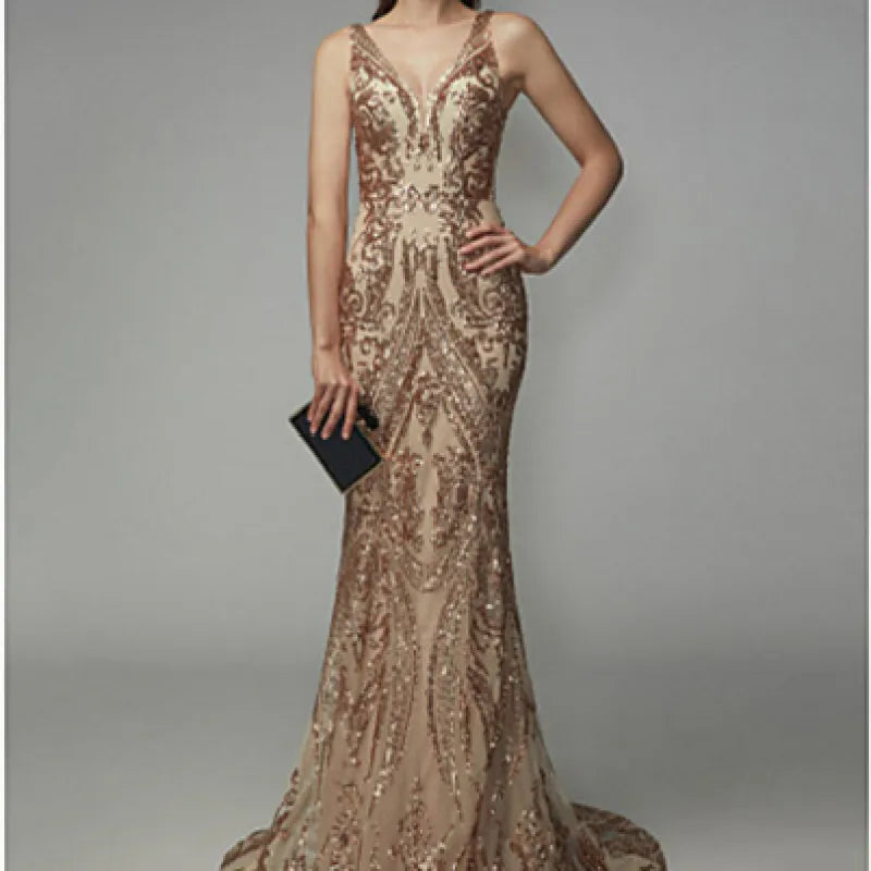 Furrzy Gold Sequin High-End Dress Summer