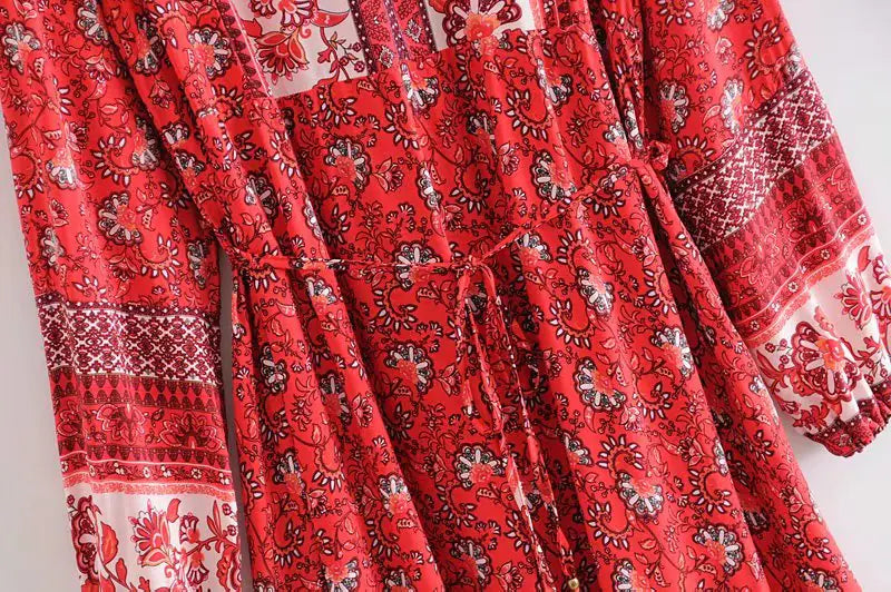 Furrzy Boho Queens Floral Print Lace-up Maxi Dress for Women