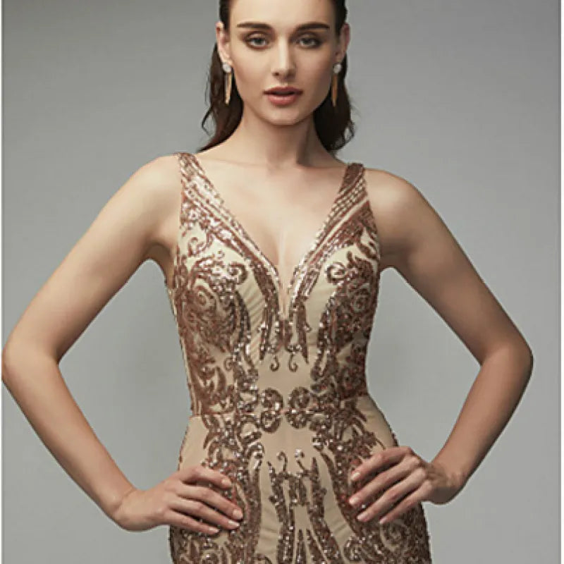 Furrzy Gold Sequin High-End Dress Summer