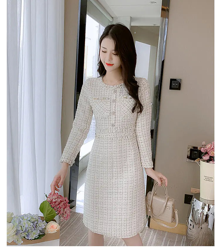 Furrzy Chic Long Sleeve Tweed Dress for Women