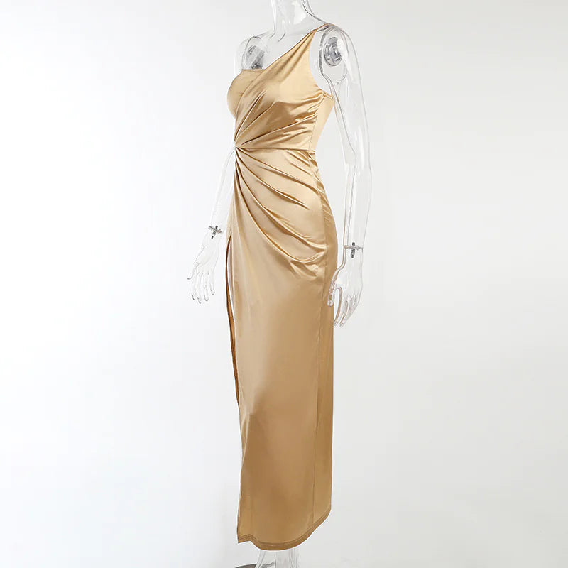 Furrzy Elegant Satin Strapless Slim Dress – Y2K Party Wear