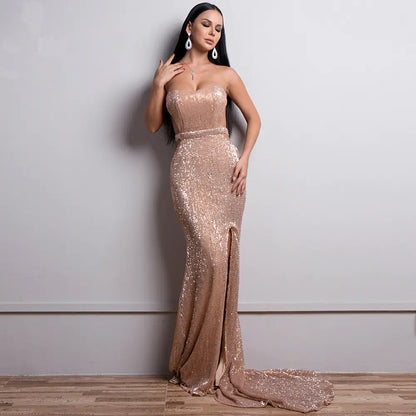 Strapless Sequin Maxi Dress - Floor-Length Party Gown