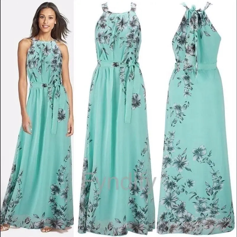 Furrzy Sleeveless Floral Maxi Dress with Halter Neck Boho Style