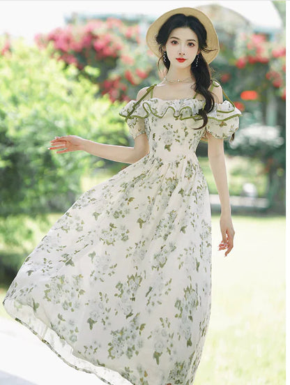 Furrzy Summer Green Floral Dress for Women