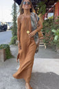 Furrzy New Ladies Casual Cotton Linen Halter Slit Holiday Dress