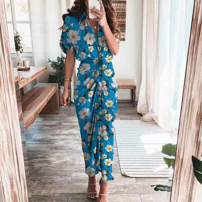 Furrzy Summer Short Sleeve Floral Maxi Dress for Women