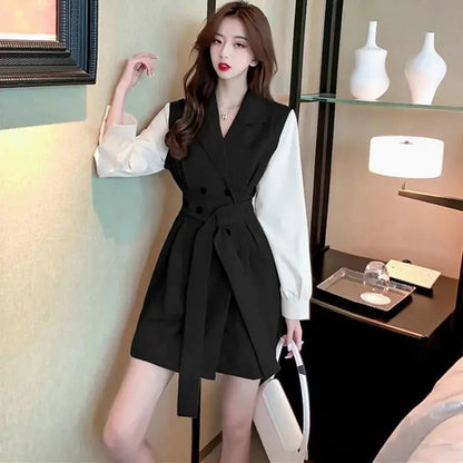 Furrzy Chic Khaki Color Spliced Sleeve Trench Dress