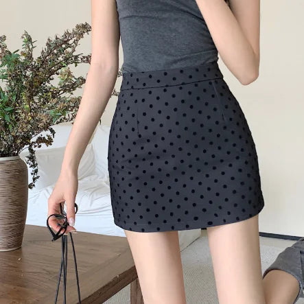 Furrzy High Waist Denim Polka Dot A-Line Skirt