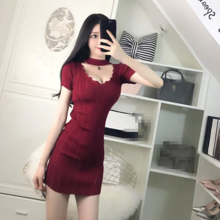 Furrzy Hollow Neckline Bodycon Knit Dress
