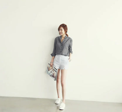 Furrzy Linen Shirt, Casual Loose Thin Cotton-Linen Top