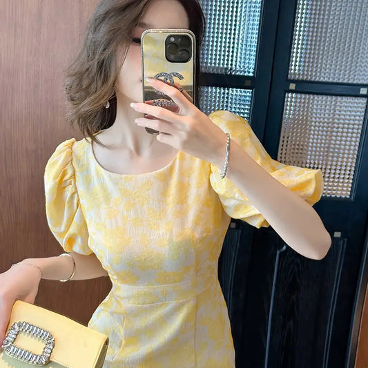 Furrzy Slim Fit Puff Sleeve Dress for Women