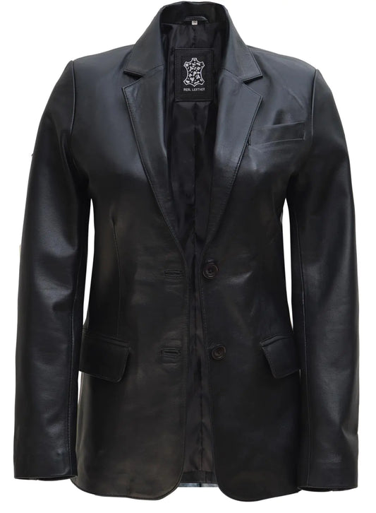 Furrzy Leather Blazer Women - Black Leather Jacket Women | [1314325] Black Blazer XL