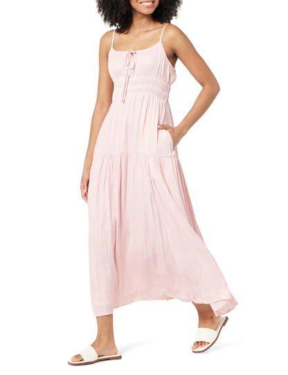 Furrzy The Drop Womens Tavia Tie-Front Tiered Maxi Dress Soft Pink L