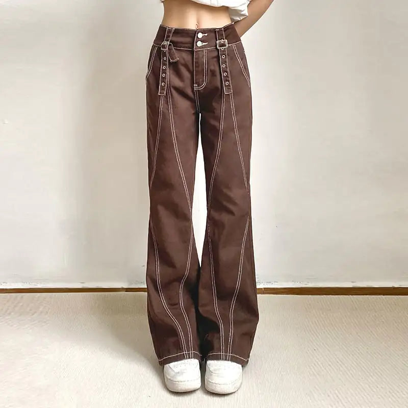 Furrzy High Waist Slim Straight Denim Trousers for Women