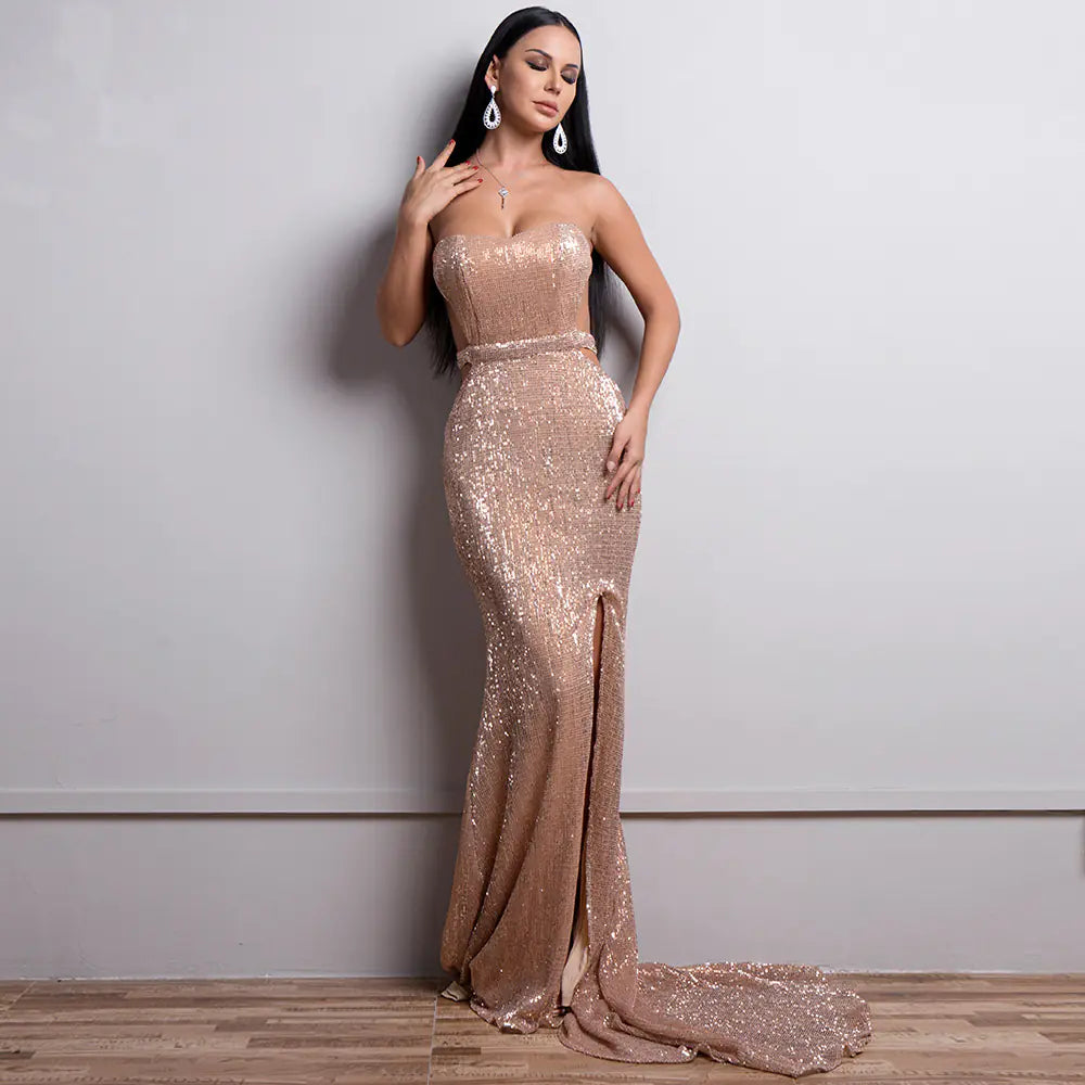 Strapless Sequin Maxi Dress - Floor-Length Party Gown