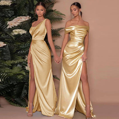Furrzy Elegant Satin Strapless Slim Dress – Y2K Party Wear