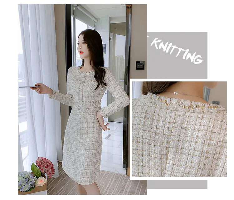 Furrzy Chic Long Sleeve Tweed Dress for Women