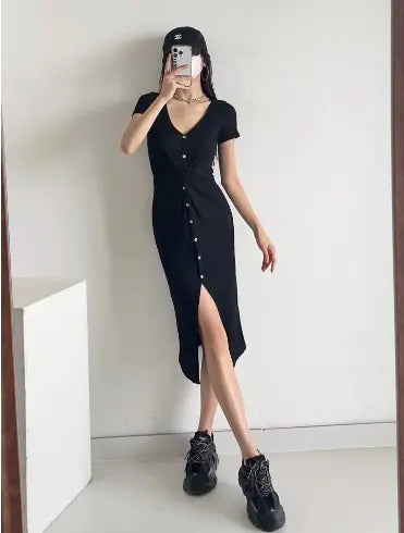 Furrzy Floral Gray Short Sleeve Twist Split Maxi Dress