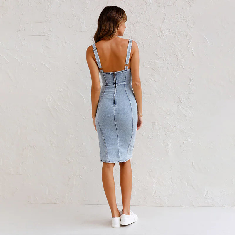 Furrzy U-Neck Denim Dress