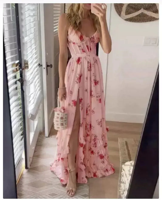 Furrzy New Floral Strapless Maxi Dress for Beach Vacation