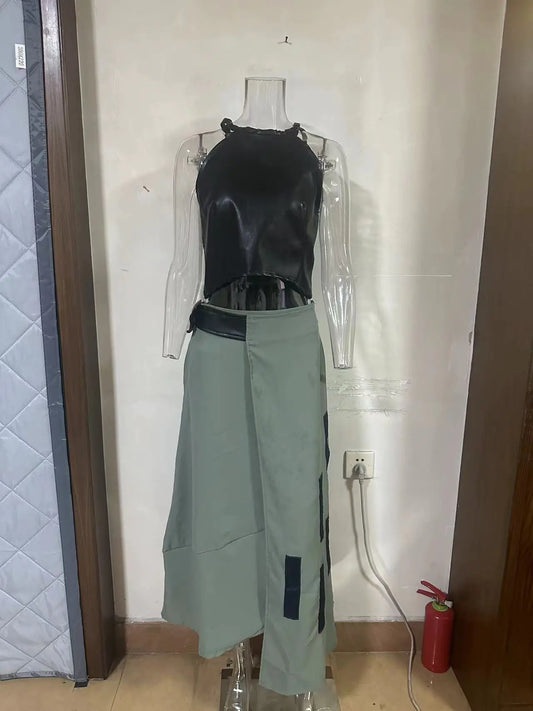 2023 Summer Fashion Two-Piece Set with Crop Top Skirt