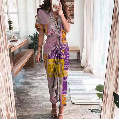 Furrzy Summer Short Sleeve Floral Maxi Dress for Women