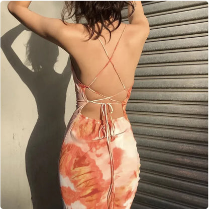 Furrzy Printed Halter Backless Maxi Dress