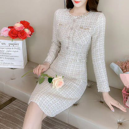 Furrzy Chic Long Sleeve Tweed Dress for Women