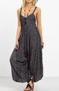 Furrzy Striped Jumpsuit Dress with Spaghetti Straps
