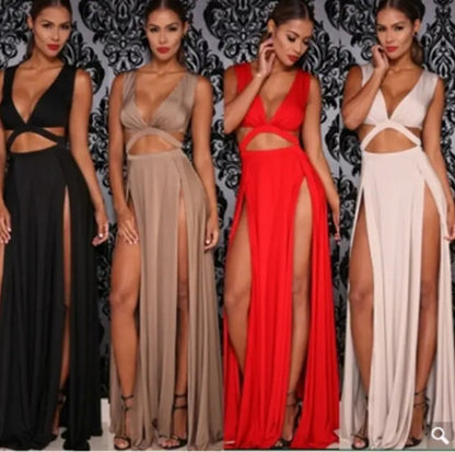 Sexy Deep V Slit Maxi Dress