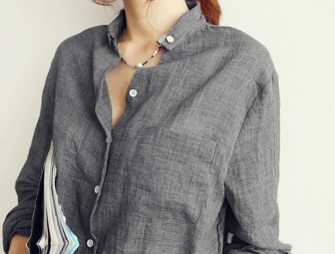 Furrzy Linen Shirt, Casual Loose Thin Cotton-Linen Top
