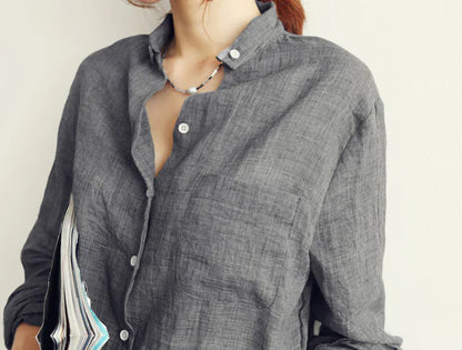 Furrzy Linen Shirt, Casual Loose Thin Cotton-Linen Top