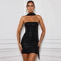 Furrzy Strapless Sequin Mini Dress with Ribbon Detail