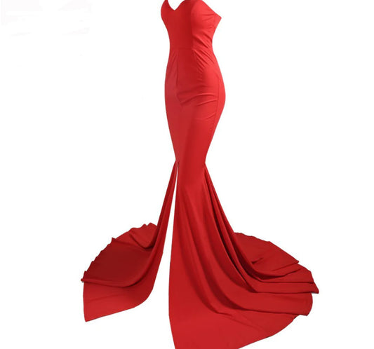 Elegant Off-Shoulder Solid Color Maxi Dress with Slit