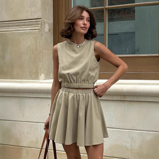 Furrzy Cotton Linen Short Skirt Casual Set for Women