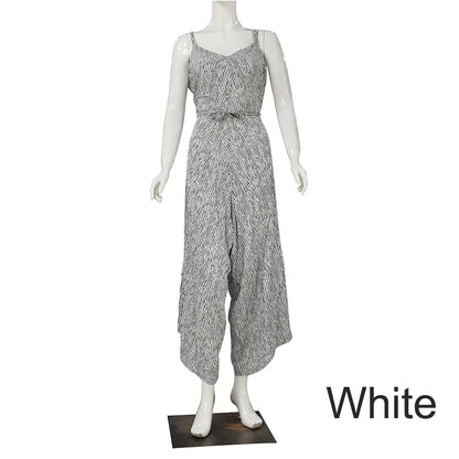Furrzy Striped Jumpsuit Dress with Spaghetti Straps