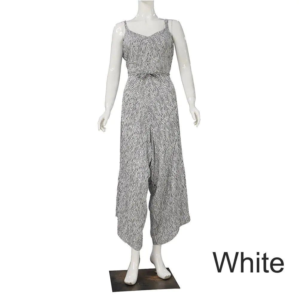 Furrzy Striped Jumpsuit Dress with Spaghetti Straps