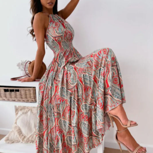 Furrzy Bohemian Floral Backless Maxi Dress for Summer Outings