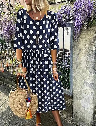 Furrzy Bohemian Dot Print Loose Cotton Linen Dress for Women